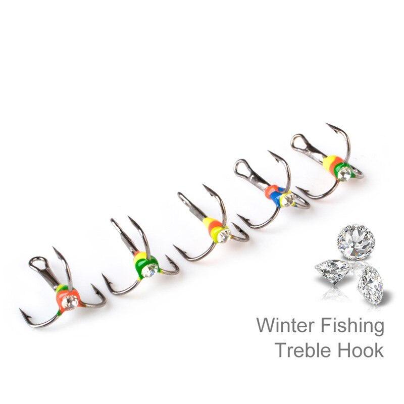 5PCS New Durable High Carbon Steel Winter Ice Fishing Hooks Overturned Barbed Trebles Hooks with Diamond Eye Fishing Tackle