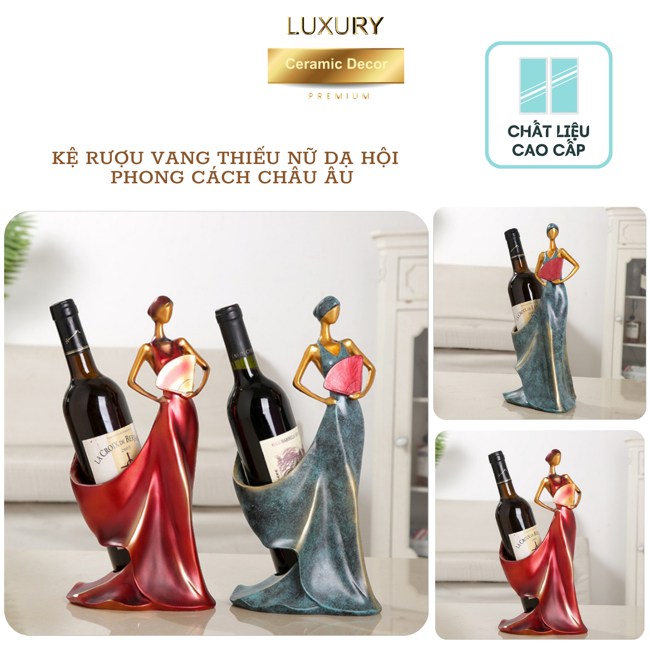 Kệ Để Rượu Vang Mỹ Nhân Dạ Hội Phong Cách Cổ Điển Châu Âu - Hàng Nhập Khẩu