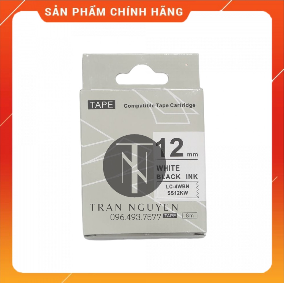 Nhãn in Tepra SS12KW - Chữ đen nền trắng 12mm x 8m - Hàng nhập khẩu
