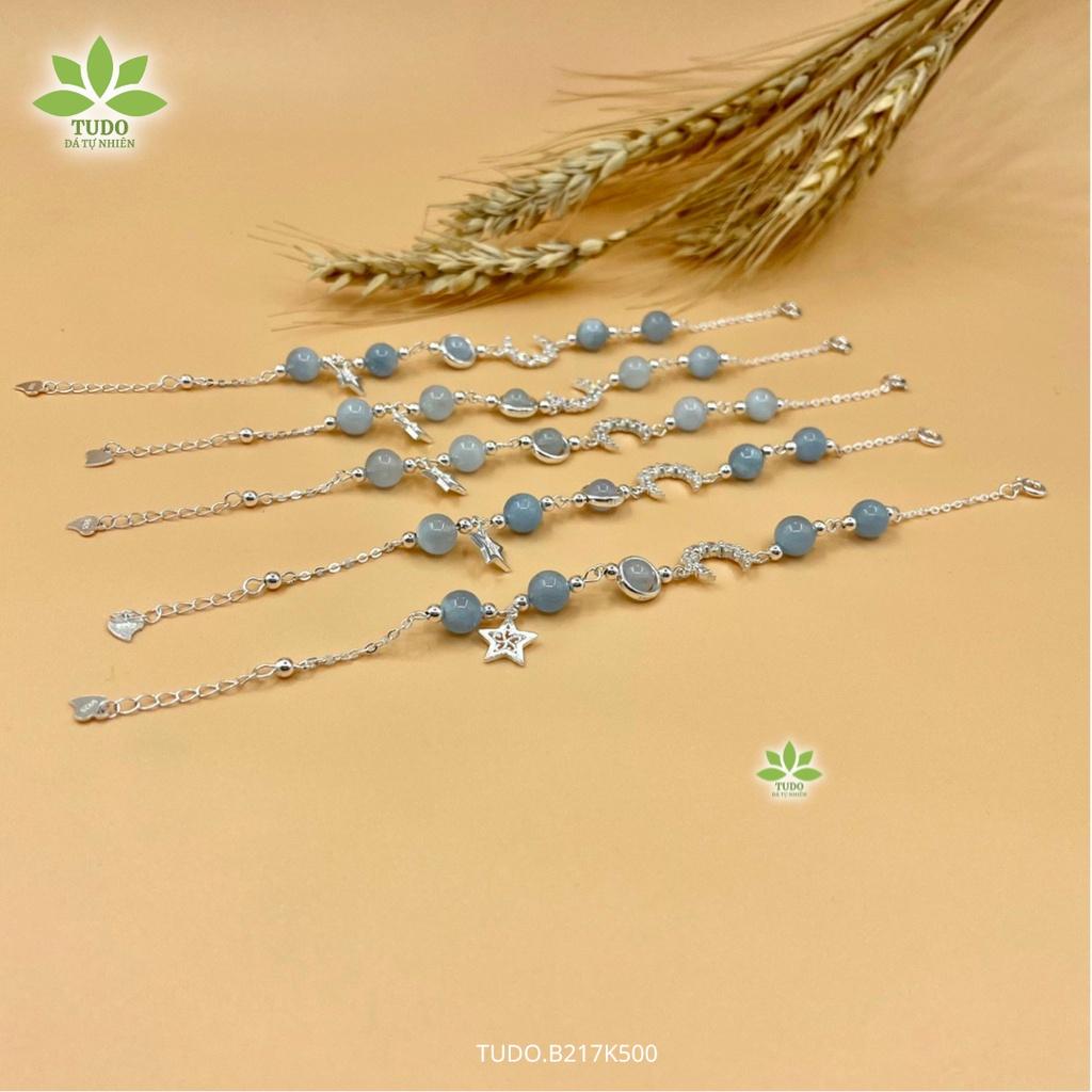 Vòng Tay Bạc Nữ Charm Bạc Mặt Trăng, Ngôi Sao Mix Aqua TUDO B217K500 cho Mệnh Thủy Mộc