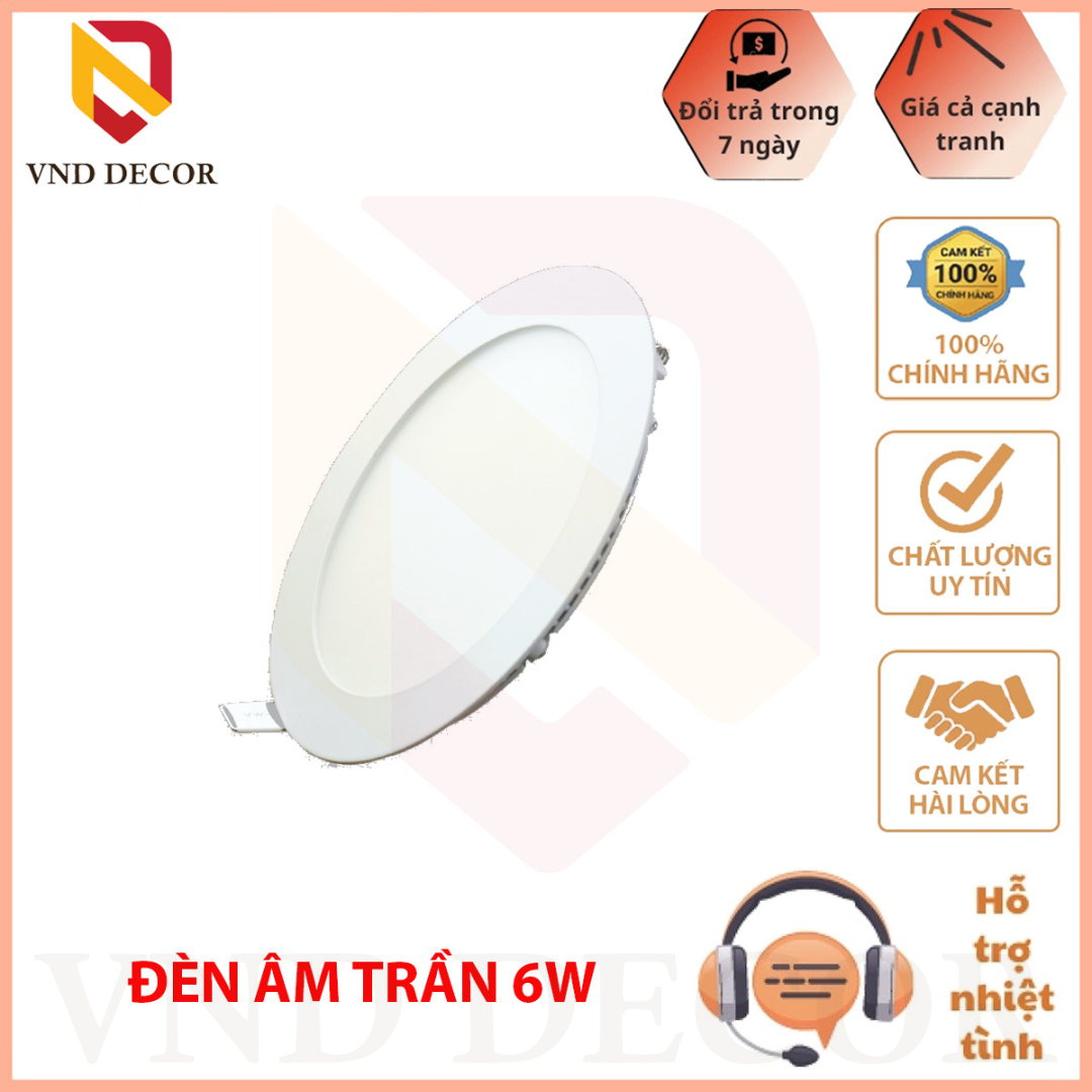 Đèn Led âm trần siêu mỏng 6W, ÁNH SÁNG TRẮNG 6500K