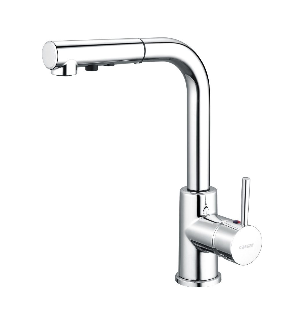 Vòi rửa bát nóng lạnh gắn chậu có dây rút cổ cao 319 mm - Caesar K915C