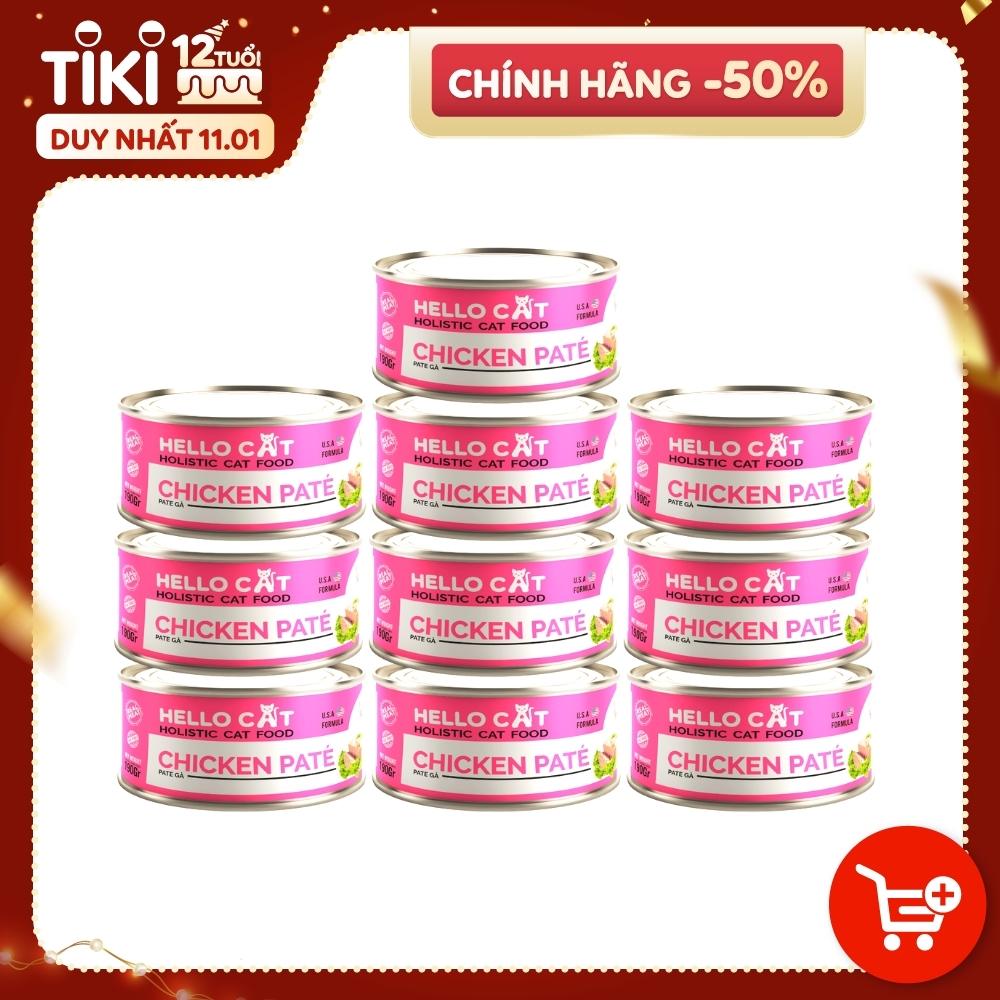 Pate Cho Mèo Mọi Độ Tuổi Hương Vị Gà - Hello Cat Chicken Pate 190G (Combo 10 Lon)