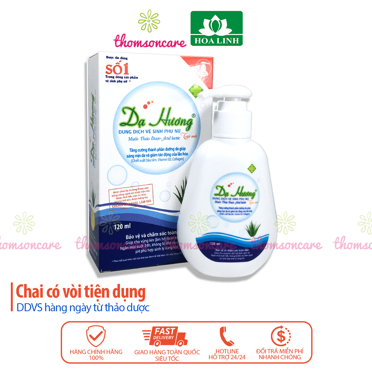 Dạ hương chai 120ml có vòi tiện dụng - Dung dịch vệ sinh phụ nữ, nước rửaa phụ khoa hàng ngày của Hoa Linh