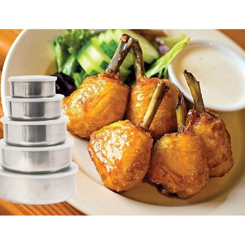 Bộ 5 Bát Đựng Thức Ăn Loại Tròn Có Nắp Đậy Bằng Inox