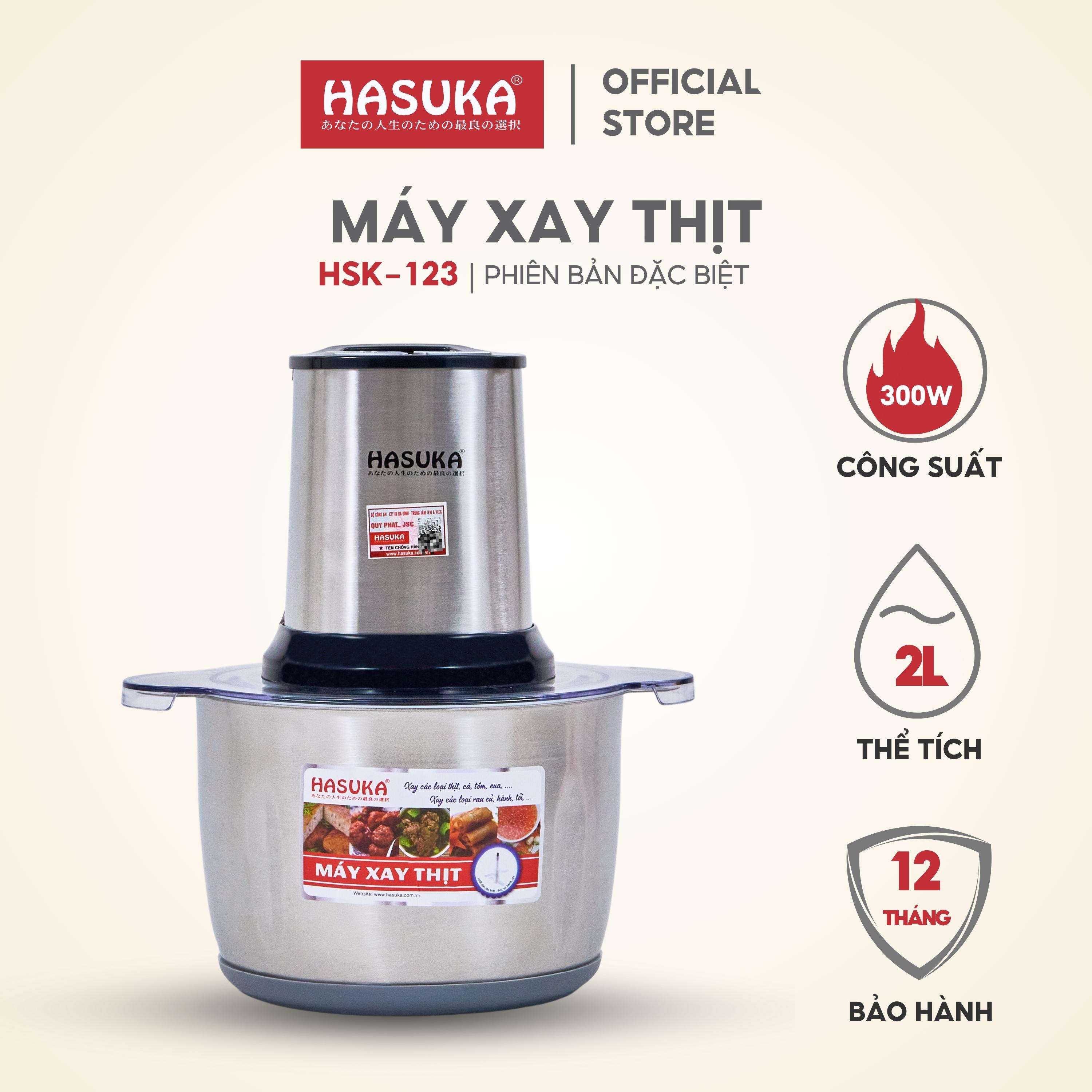 Máy xay thịt Hasuka HSK-123 dung tích 2 L, cối inox 304 dày dặn không lo nứt vỡ, 2 tầng lưỡi dao xay nhanh hơn - HÀNG CHÍNH HÃNG