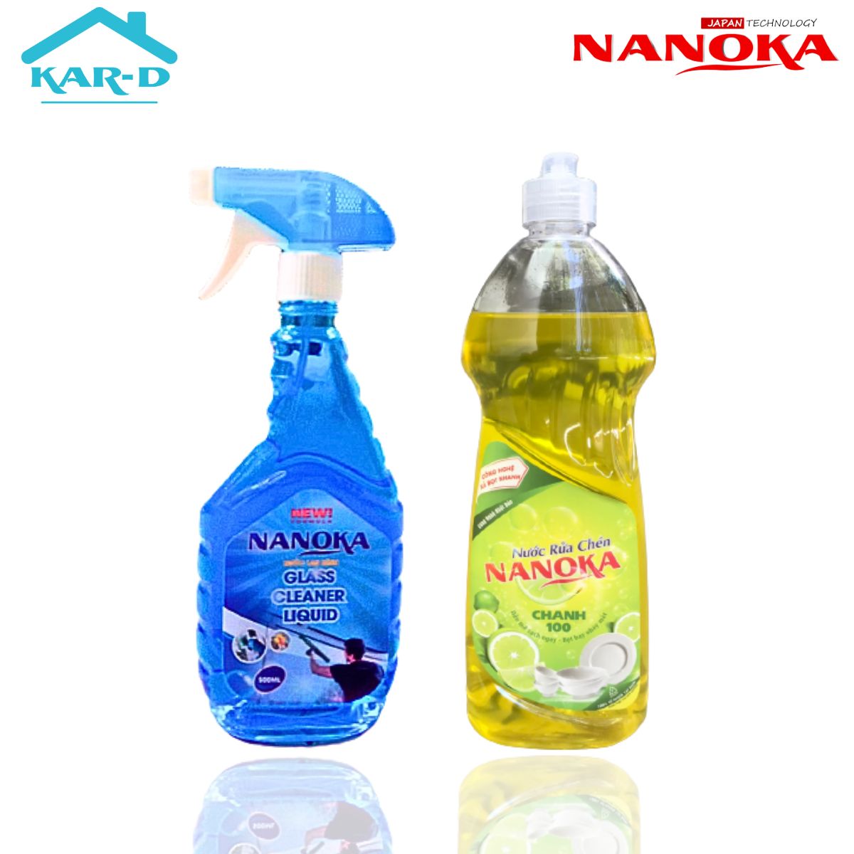 Combo Nước lau kính Nanoka 500ml và Nước rửa bát hương chanh Nanoka 800ml