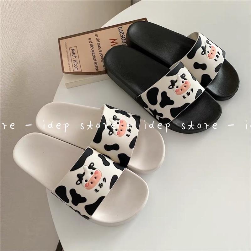 Dép Bò sữa nữ quai ngang đế cao su PU nguyên khối đi mưa chống trơn iDÉP- DL121 - Đen