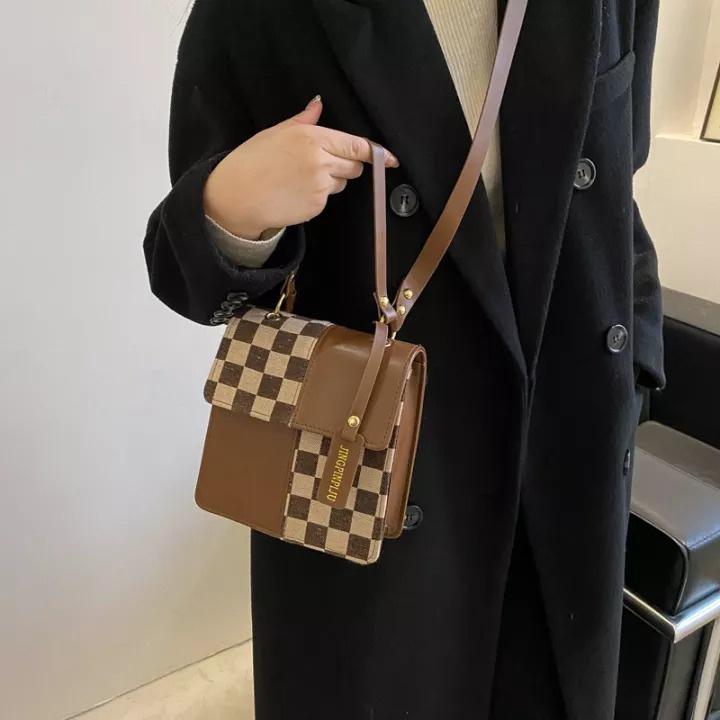 Túi xách, túi đeo vai nữ ZuCi A12 size 19cm dáng vuông họa tiết caro da mềm phong cách Hàn Quốc đi chơi, đi làm, dự tiệc