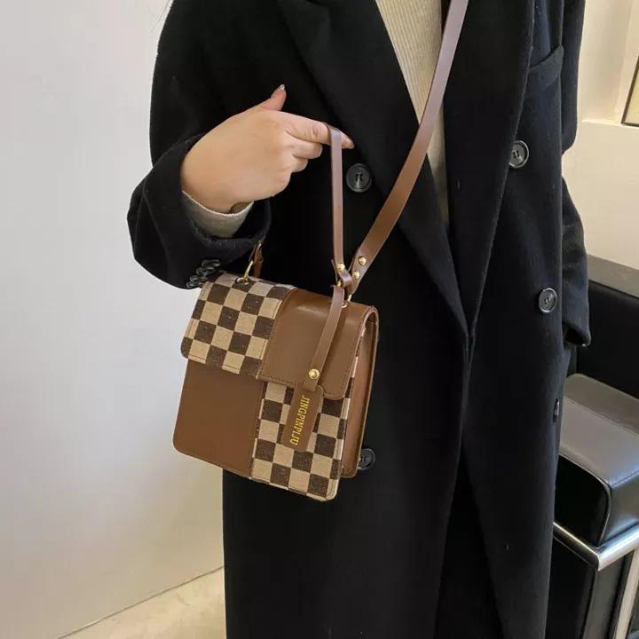 Túi xách, túi đeo vai nữ MiiZzu dáng vuông họa tiết caro da mềm phong cách Hàn Quốc đi chơi, đi làm, dự tiệc size 18cm (T012)
