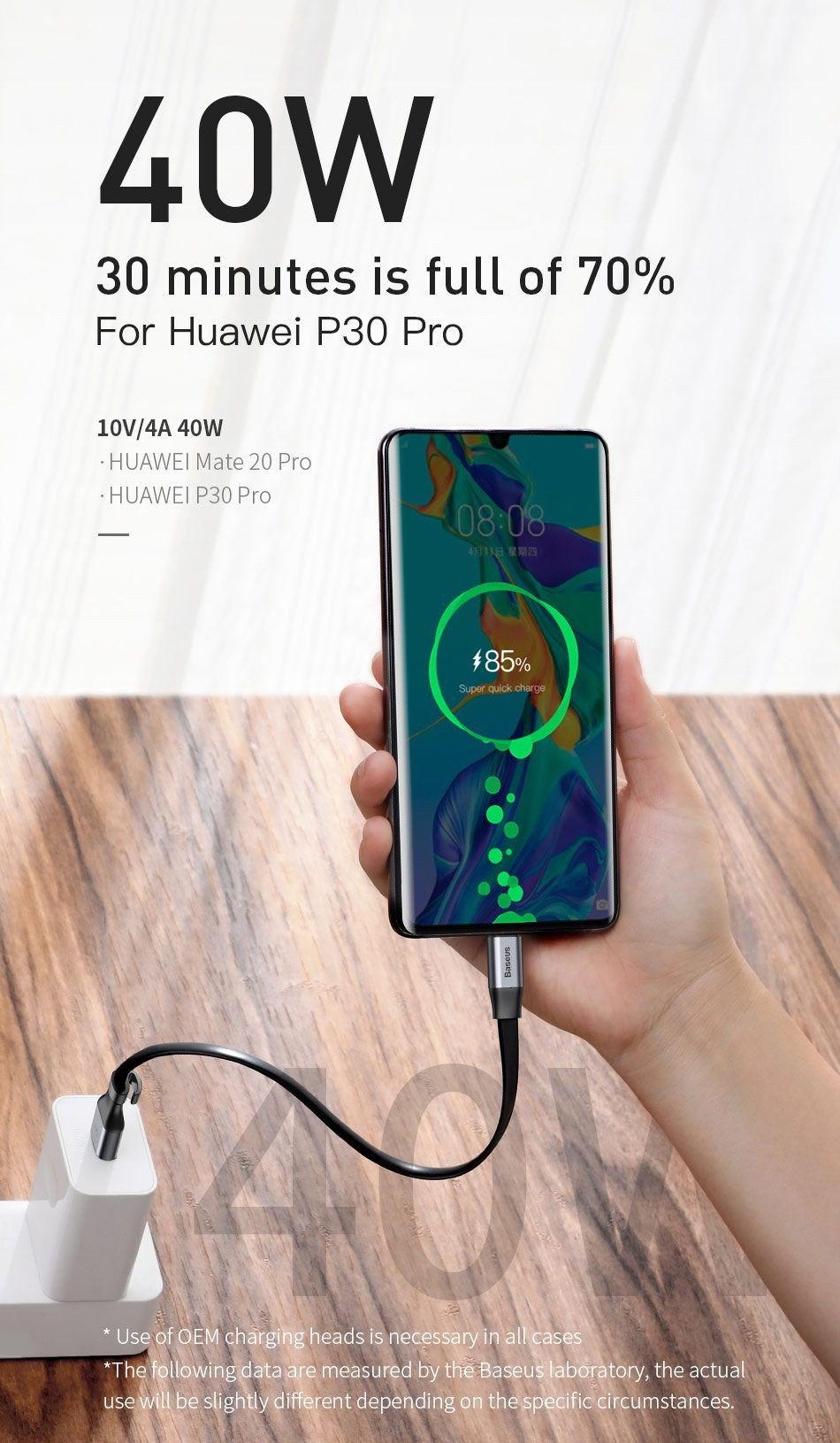 Cáp sạc ngắn Baseus Simple HW Type C 23cm (5A/40W Huawei Super Quick Charge, Sync Data)- hàng chính hãng
