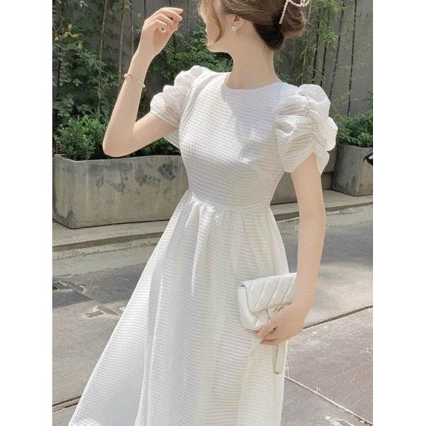 ĐẦM XÒE XỐP TAY NHÚN CỔ TRÒN 12973