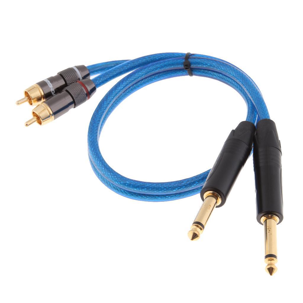1.6FT 2 RCA Male to 2 6.35MM Stereo Audio Cable Gold-Plated for Speaker, AMP,