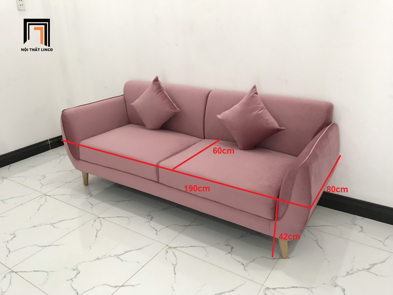 Ghế sofa băng dài CV hồng cánh sen vải nhung nhiều kích cỡ