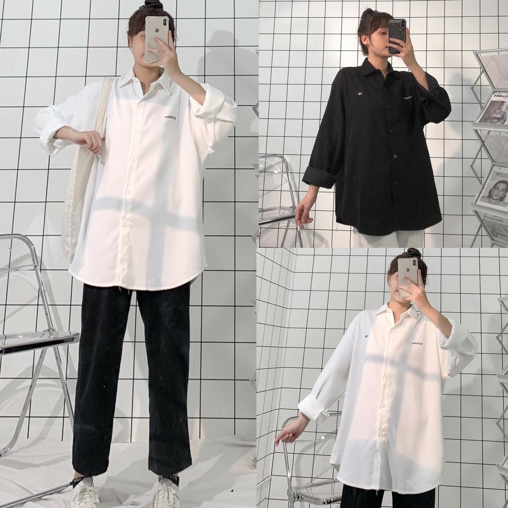 Áo sơ mi dài tay YoYo form rộng unisex nam nữ Ulzzang (Ảnh thật/ Có sẵn), Áo sơ mi tay dài vải nhung phong cách Hàn Quốc thời trang cho bạn trẻ