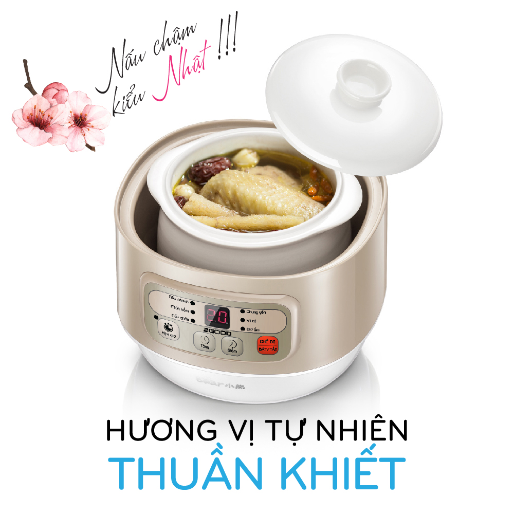 Nồi hầm cháo, chưng yến, tiềm gà cao cấp 2Good Bear A08 (bảng điều khiển cảm ứng, chống trào, cạn nước tự động tắt) - Hàng Chính Hãng