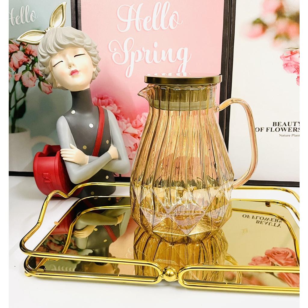Bình Đựng Nước 1.8Lít Thủy Tinh Chịu Nhiệt 400 độ C, Bình Thủy Tinh Chịu Nhiệt Màu Vàng Mẫu 2 quà tặng ý nghĩa