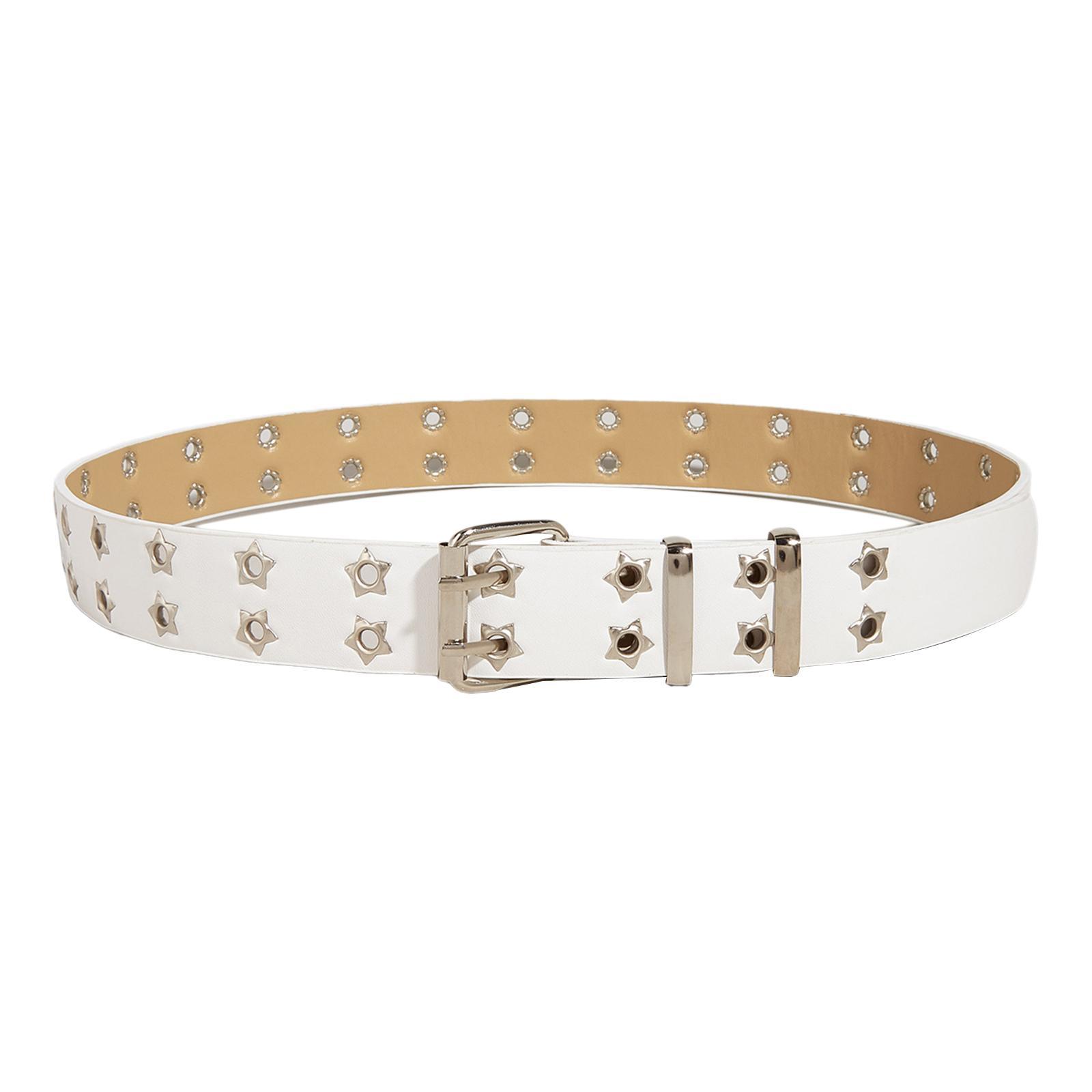 Fashion Women Leather Belt Double Grommet Belt Metal Buckle Gothic Punk Belt Adjustable