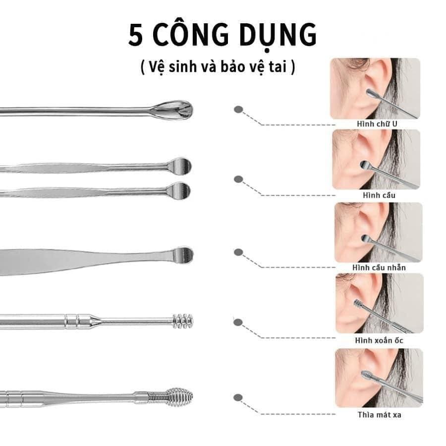 Bộ 5 Dụng Cụ Lấy Ráy Tai iNox (Hộp Nhựa)