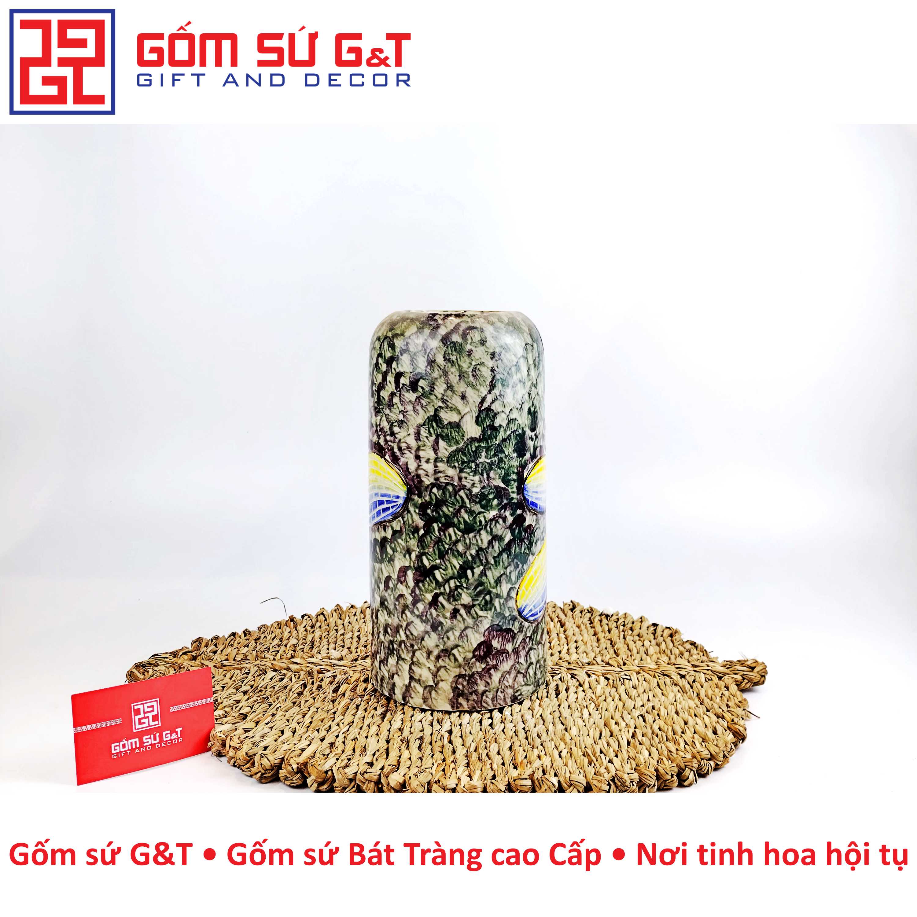 Lọ hoa dáng đu đủ khắc hoa loa kèn Gốm Sứ G&amp;T