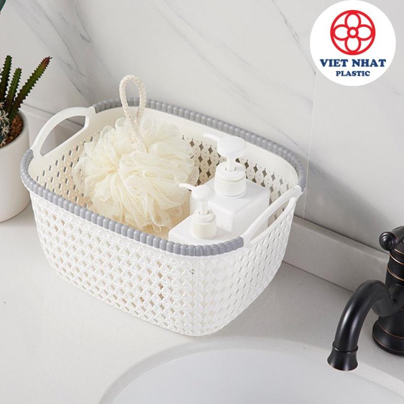 Giỏ nhựa đựng đồ đan hoa có tay cầm 3377 Việt Nhật - TADAHOME