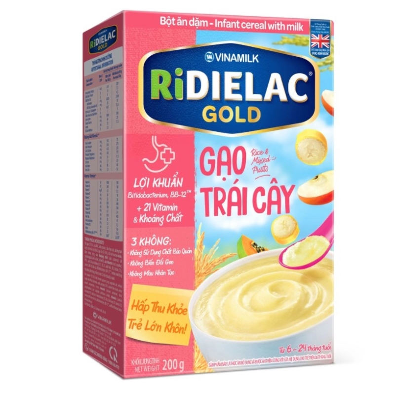 Bột ăn dặm Ridielac Gold gạo trái cây hộp 200g (6 - 24 tháng)