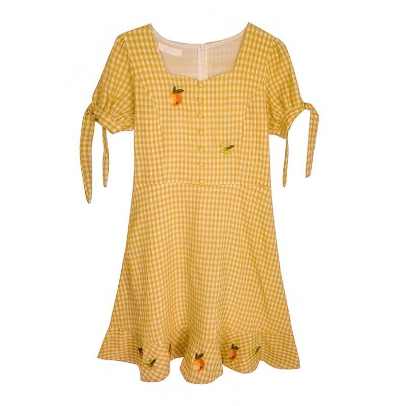 CHENGRUI Trang phục mùa hè 2021 Pháp Vintage ngọt ngào mối tình đầu siêu cổ tích Plattern váy sen phong cách phương Tây thắt lưng váy