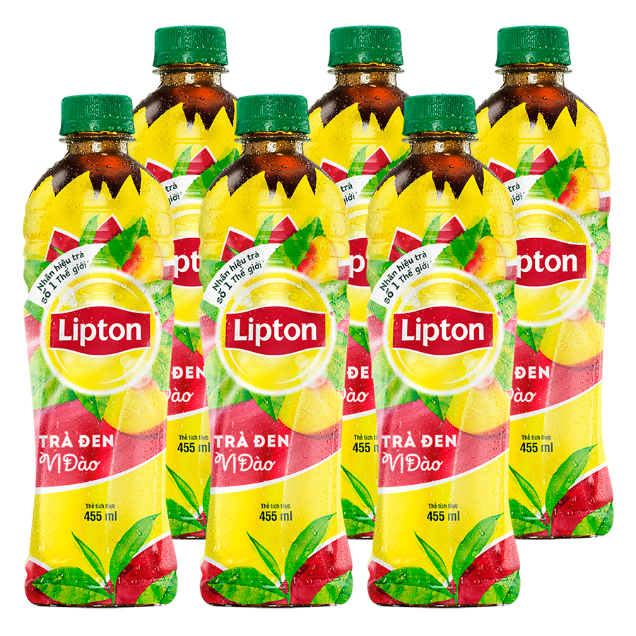 6 chai trà đen Lipton vị đào 455ml