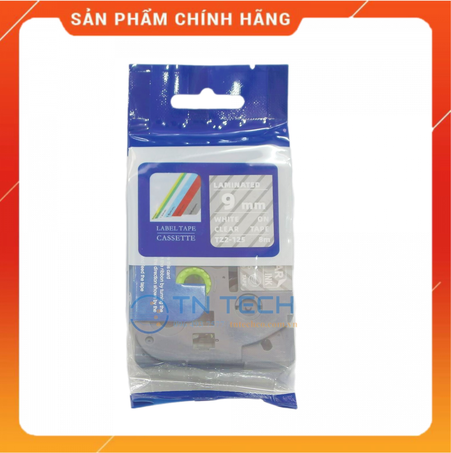 Nhãn In Tz2-125 - Trắng nền trong 9mm x 8m - Dùng cho máy in BROTHER - AIMO - PUTY [Hàng nhập khẩu]