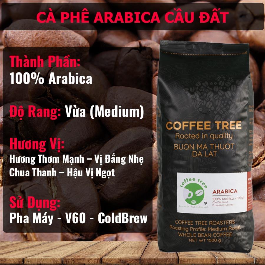 Cà Phê Hạt Arabica Cầu Đất Nguyên Chất 100% - CoffeeTree - 1Kg - Hương Thơm Mạnh, Vị Đắng Nhẹ, Chua Thanh, Hậu Vị Ngọt