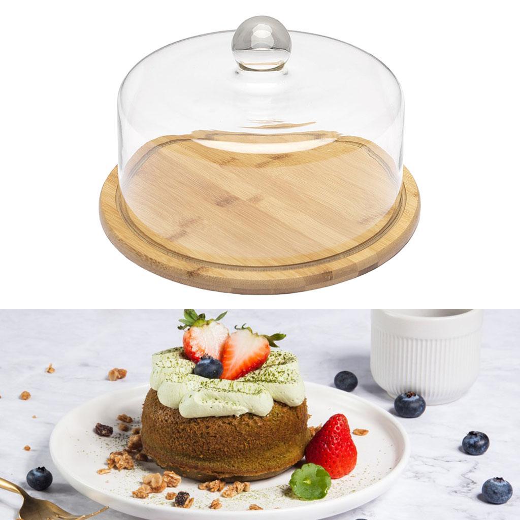 Round Glass Cover Serving Tray Multi-Purpose use Wooden Dessert Storage Appetizer Plate for Household Kitchen Festive Party Dinnerware Decoration