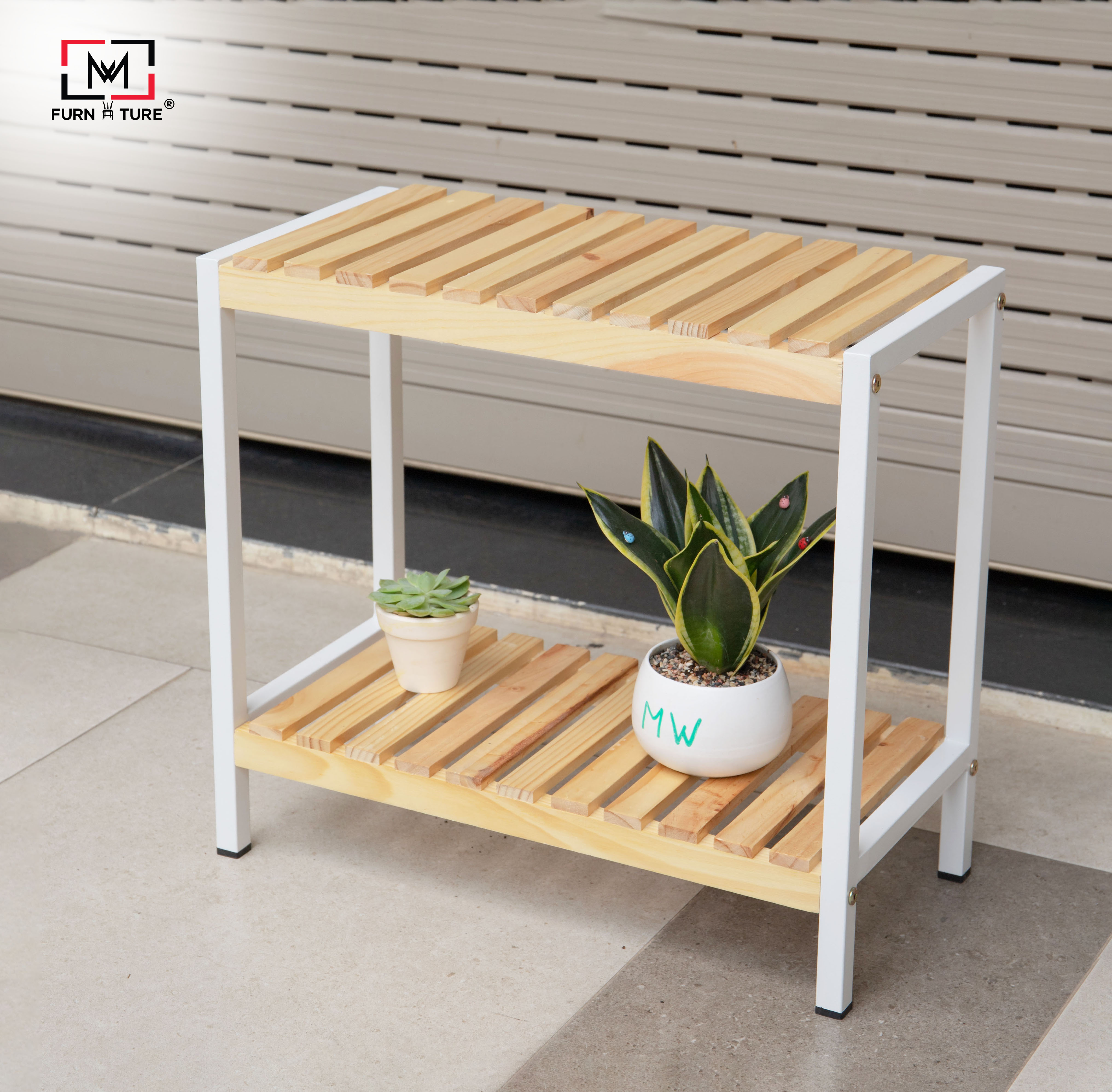 KỆ ĐỰNG GIÀY GỖ KHUNG SẮT TẦNG HÀN QUỐC MÀU GỖ TỰ NHIÊN - IRON BENCH 2F SIZE 500