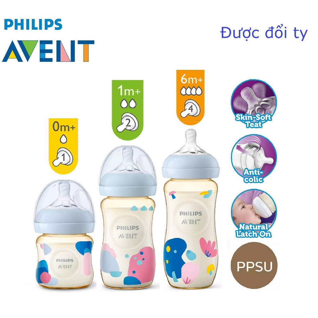 Bình sữa nhựa PPSU Philips Avent mô phỏng tự nhiên đơn nguyên hộp 125-260-330ml, được đổi ty