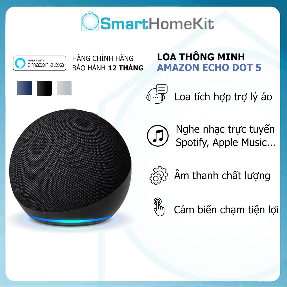 Loa thông minh Amazon Echo Dot Gen 5 Smart Speaker tích hợp trợ lý ảo - Full Color/with Clock - Hàng Nhập Khẩu