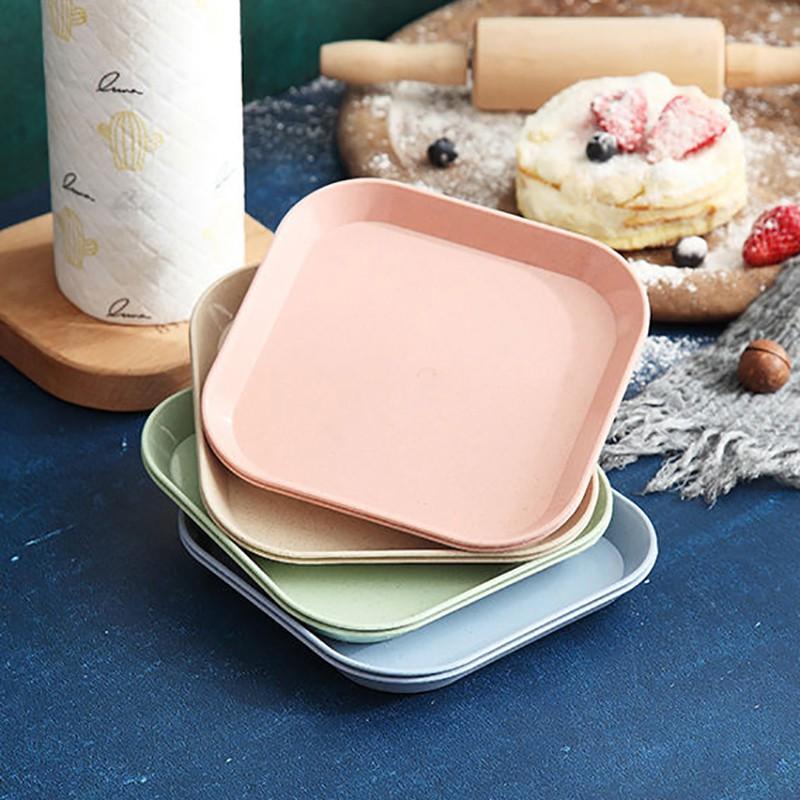 Dĩa nhựa vuông lúa mạch đựng thức ăn trái cây an toàn nhiều màu tiện dụng