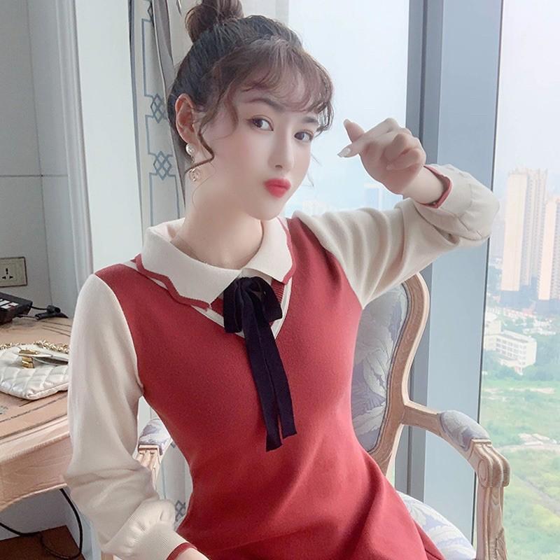 Áo Len Nữ Kiểu Mix Gile Cổ Nơ Siêu Xinh Hoàn Xu