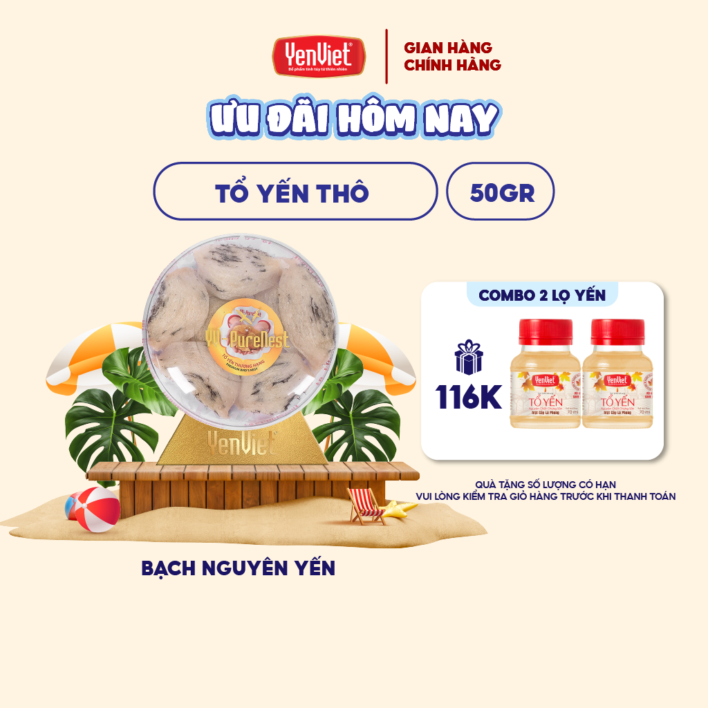 Hộp 50g tổ yến thô Yến Việt  thượng hạng, 100% yến sào thiên nhiên nguyên tai còn lông - Bạch Nguyên Yến