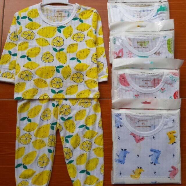 Bộ cotton giấy dài tay cúc giữa cho bé sơ sinh 3-15kg cúc giữa - BO5