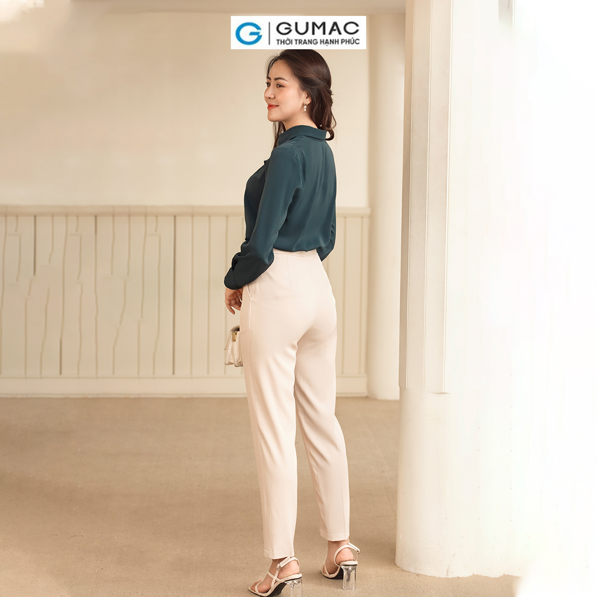 Áo sơ mi nữ tay dài phối bèo tạo kiểu nữ tính thanh lịch thời trang GUMAC AD06010