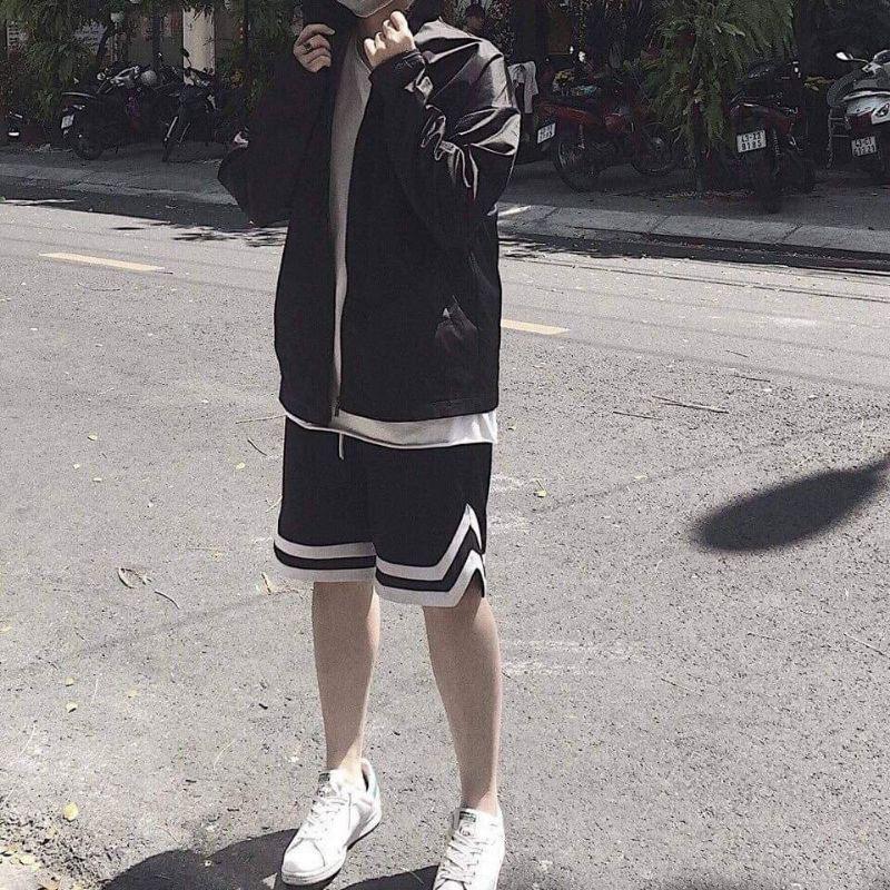Quần short thun unisex bóng chày Chữ V nam nữ phong cách ulzzang , quần đùi thể thao form rộng ( Video ảnh thật)