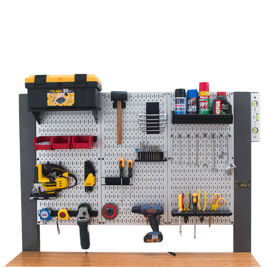 Bàn nguội thao tác cơ khí Workbench mặt bàn tre khung Pegboard WB-Pegboard