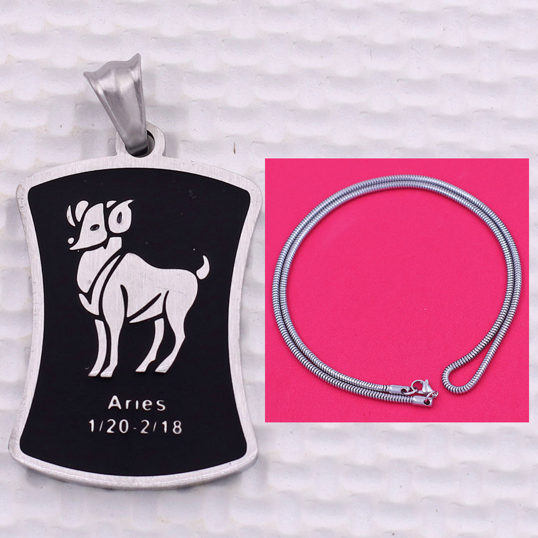 Mặt dây chuyền cung Bạch Dương - Aries inox kèm vòng cổ dây inox rắn trắng, Cung hoàng đạo