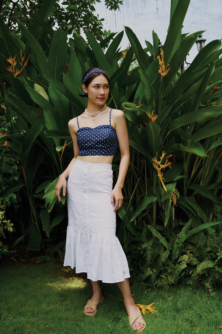 Áo Croptop Bratop Hai Dây Ngắn Hở Bụng Linen Vải Lanh Chấm Bi Hải Tinh Top208 thời trang thiết kế Hity