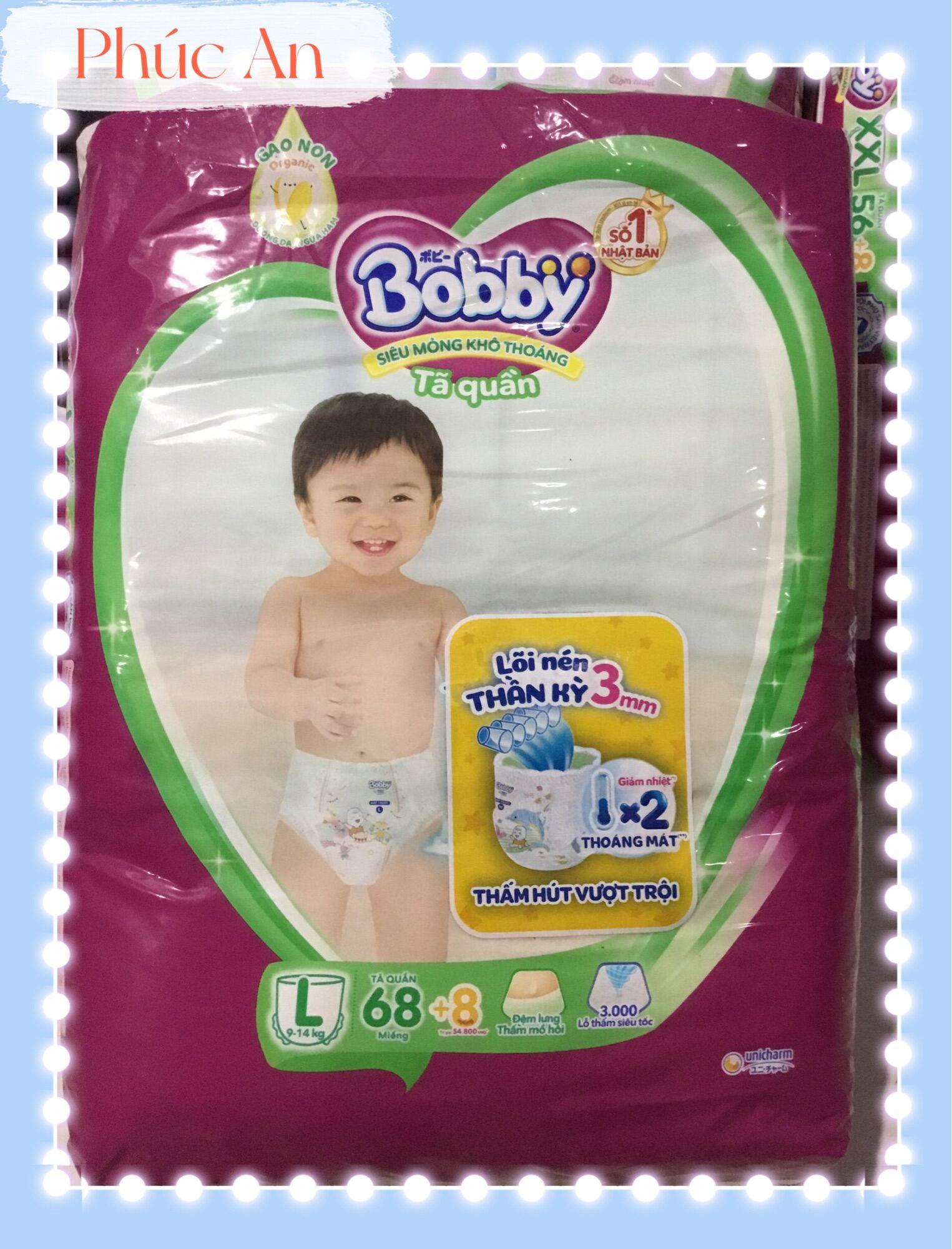 Tặng thêm 8 miếng | Tã Quần Bobby Cho Bé Size L 68 Miếng 9 Đến 14 Kg - Bỉm Quần Trẻ Em Bobby Size L68