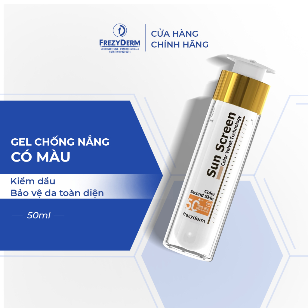 Gel chống nắng CÓ MÀU kiềm dầu, bảo vệ da Frezyderm Sun Screen Velvet Color Face SPF 50+ 50ml