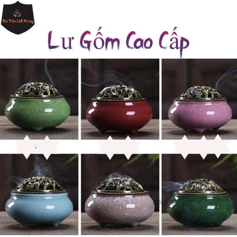 Lư Xông Trầm Hương - Đỉnh Đốt Nhang Bằng Gốm Vân Rạn Cao Cấp Thiết Kế Tinh Xảo Kèm Lót Bông Đế Chống Cháy bao_tram_linh_