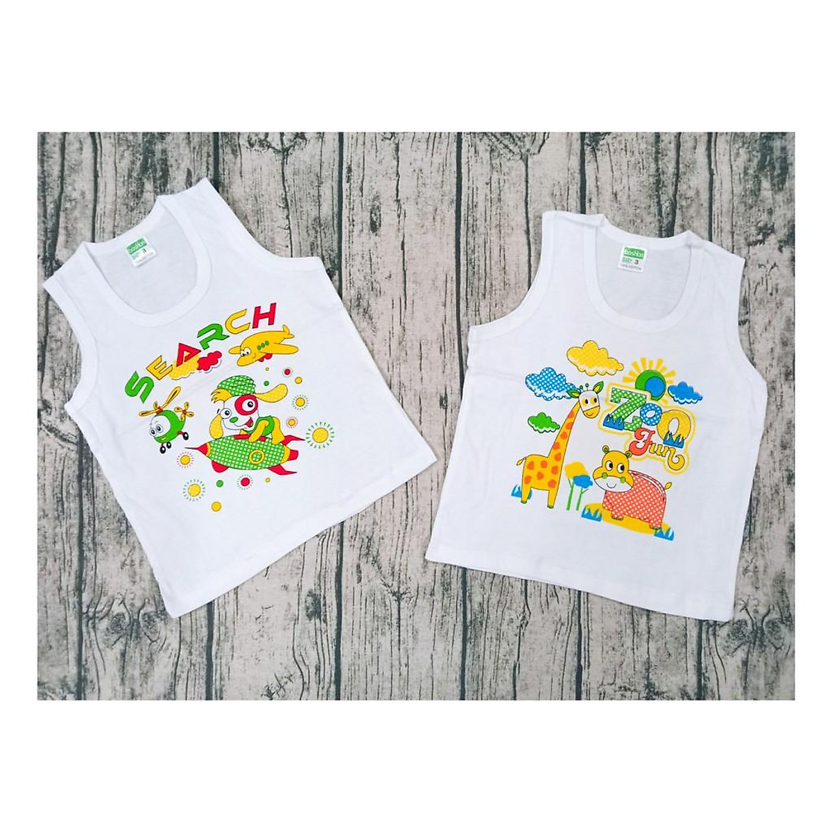 Set 3 áo sơ sinh ba lỗ trắng cotton cho bé -họa tiết ngẫu nhiên