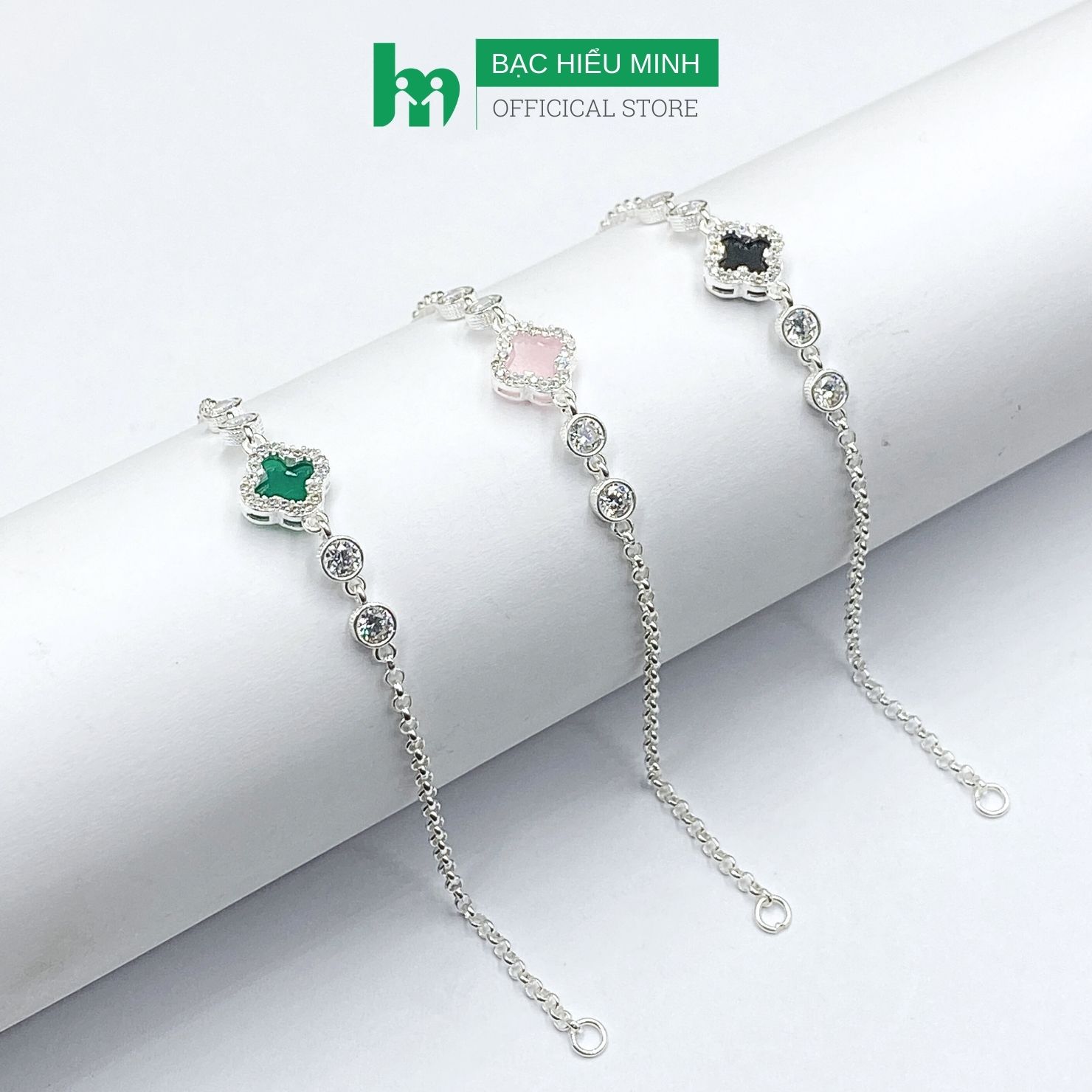 Lắc Tay Nữ Bạc Ta Mix Cỏ Bốn Lá Nhiều Màu BẠC HIỂU MINH LTU646