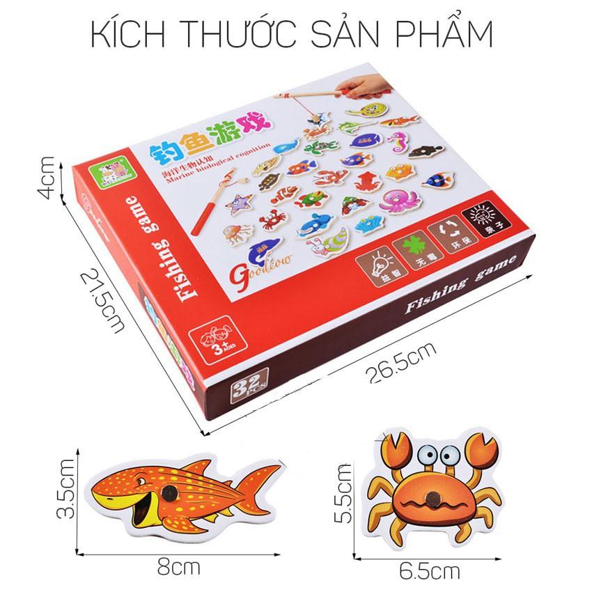 Bộ câu cá gỗ nam châm cho bé có 2 cần bể bơi đại dương đồ chơi gỗ thông minh mùa dịch