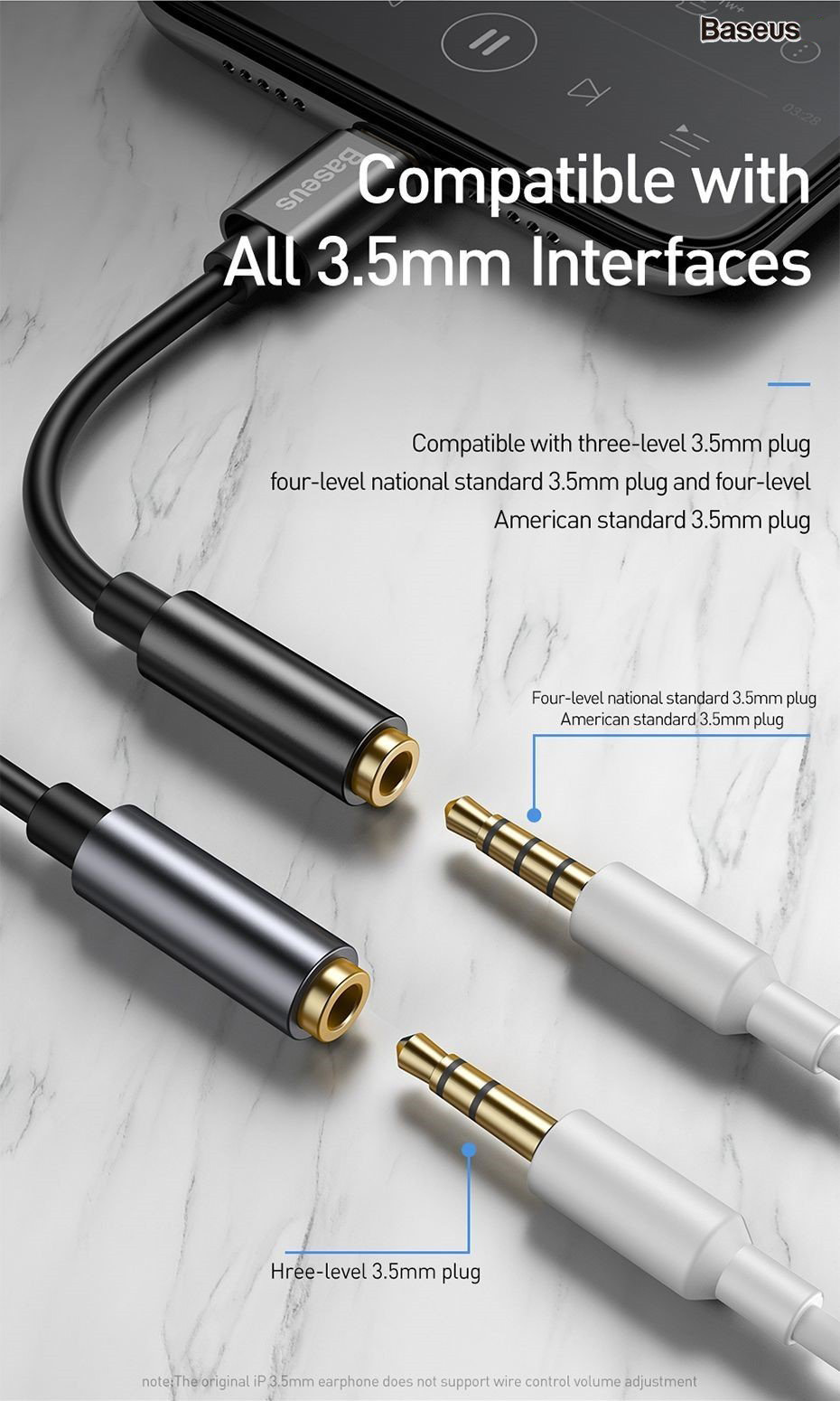 Đầu chuyển Type C sang Audio AUX 3.5mm Baseus L54 -Hàng Chính Hãng